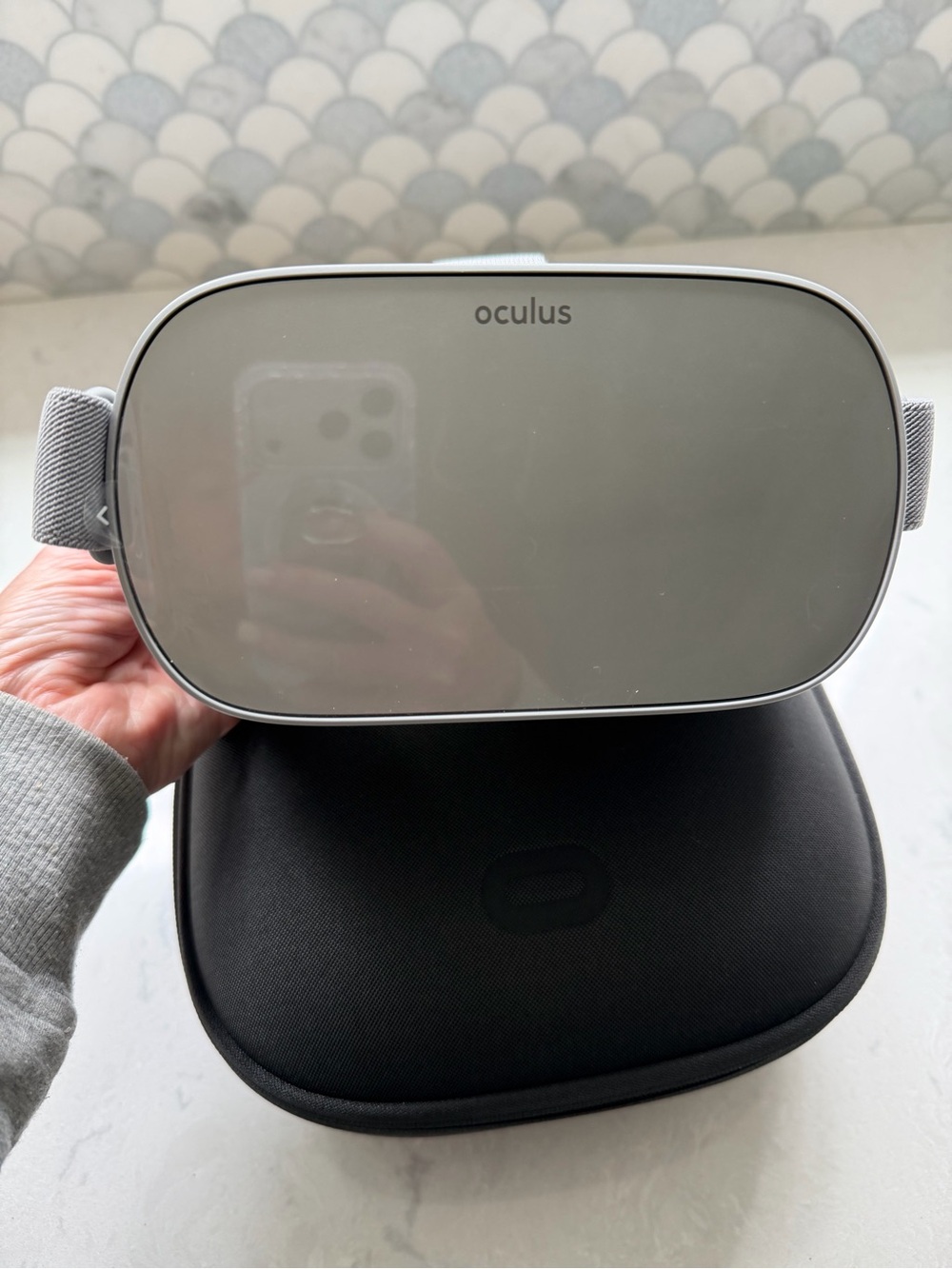 Oculus VR Headset in Light Gray with Black Case